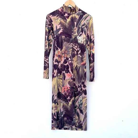 House Of Hackney Midnight Garden Long Sleeve Bodycon Midi Dress Mock Neck 12 - Picture 2 of 12